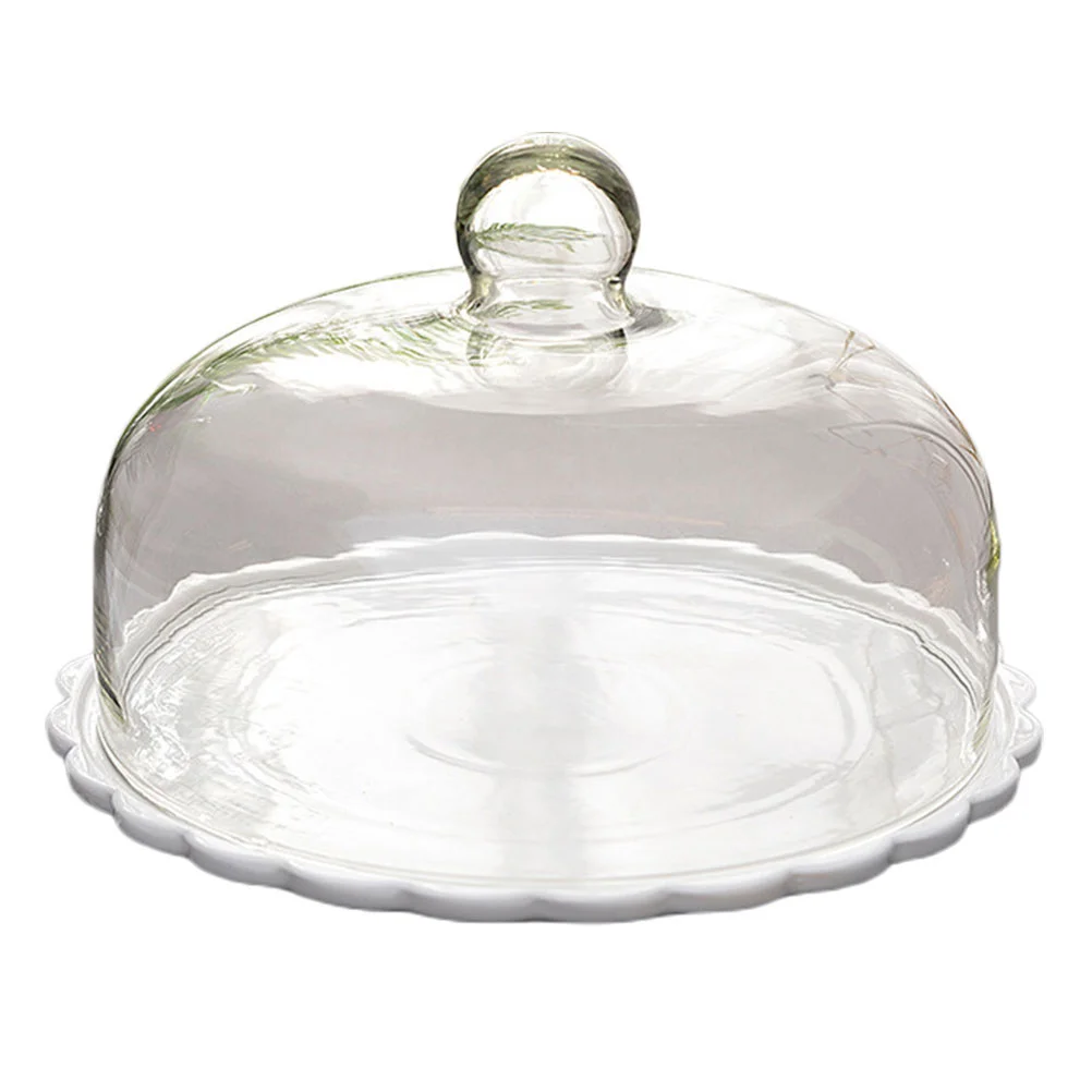 

Cake Plate Glass Lid Dessert Cover Fresh-keeping Food Tent Hood White Household Baby
