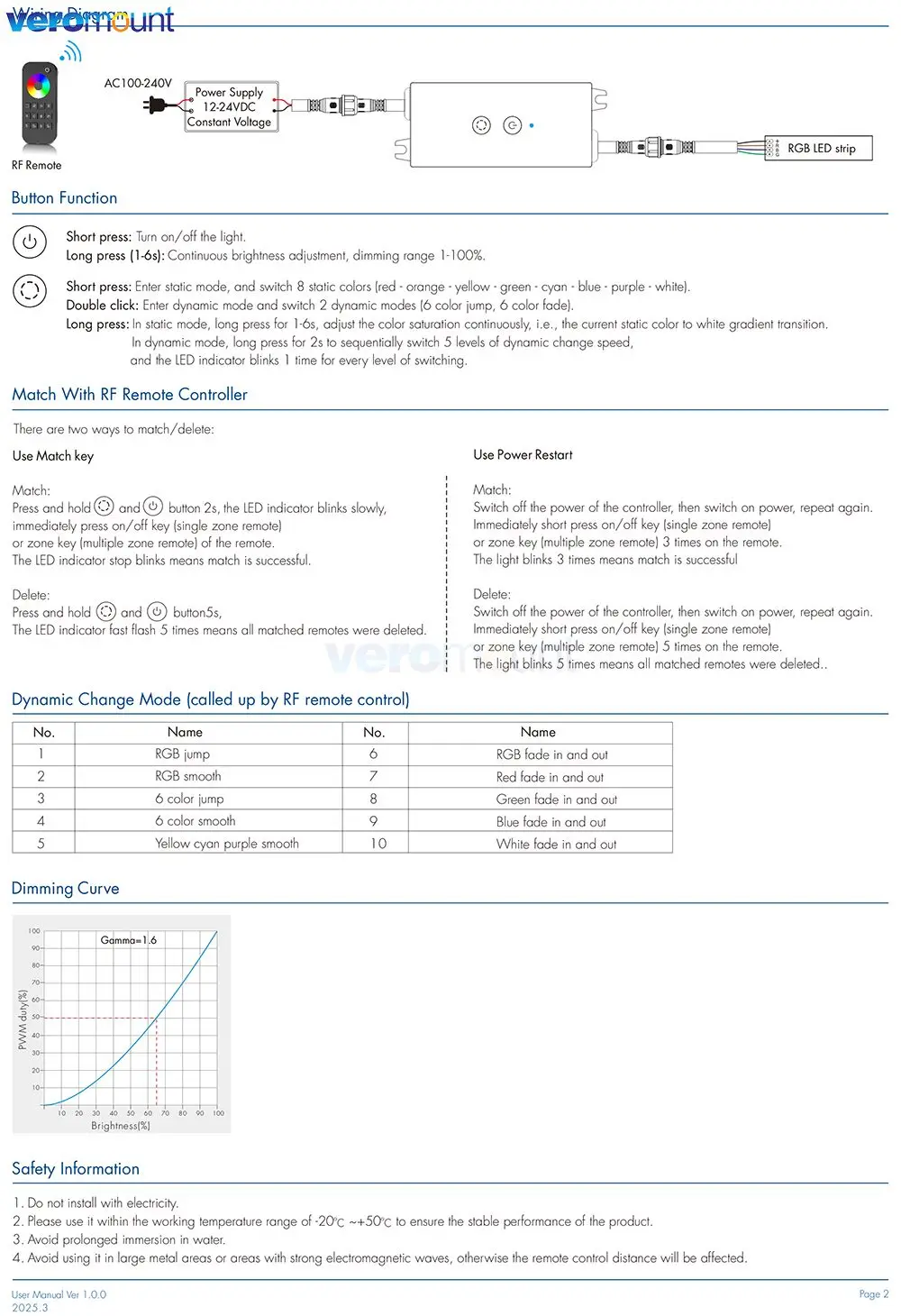 Skydance V3-WPM 3CH*1.5A DC12-24V 2.4G RGB LED Controller 2-Button IP67 Waterproof RF Mini Controller for 12V 24V RGB Strip Use