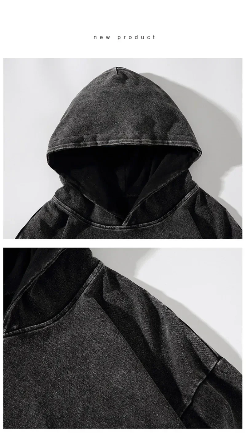 Tie Dyed Worn-out Hooded Sweatshirt Men Women Autumn Retro Dark Gray Coat Preppy High Street Hoody Unisex Harajuku Gothic 후드티