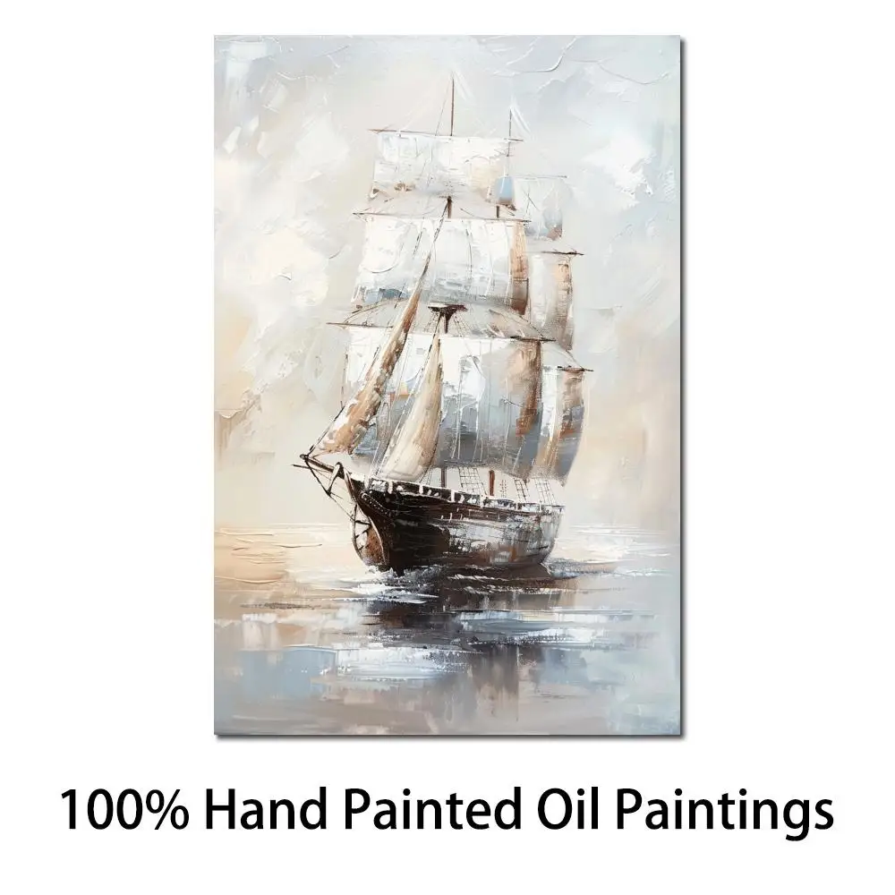 

Textured Seascape Canvas Art Sailing Ship Hand Painted Abstract Oil Painting Modern Artwork Living Room Office Home Decor