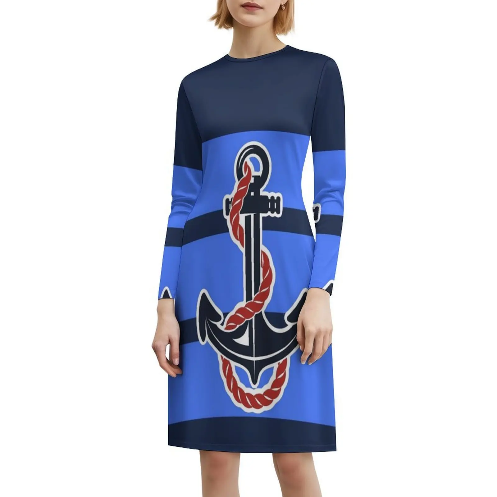 فستان بوهيمي بدون أكمام بخطوط زرقاء كحلي للنساء مطبوع عليه فساتين حفلات الشاطئ الاستوائية الزرقاء الداكنية هاواي