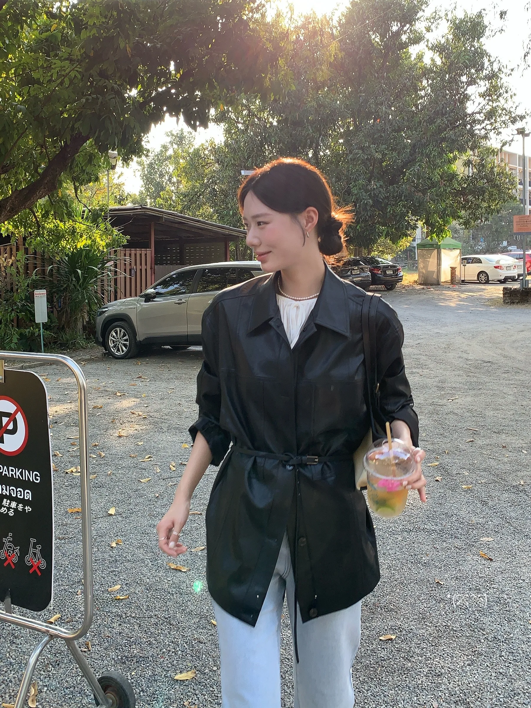 

Adjustable Waist Bla Leather Jaet Women's Spring Vintage Design Coat Dh Large Flower Early Spring Bloggers Guide