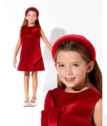 Toddler Christmas Dress Red Gold Velvet Gown Age Baby Girls Vintage Christmas Evening Dress New Spring Big Bow Kids Frocks