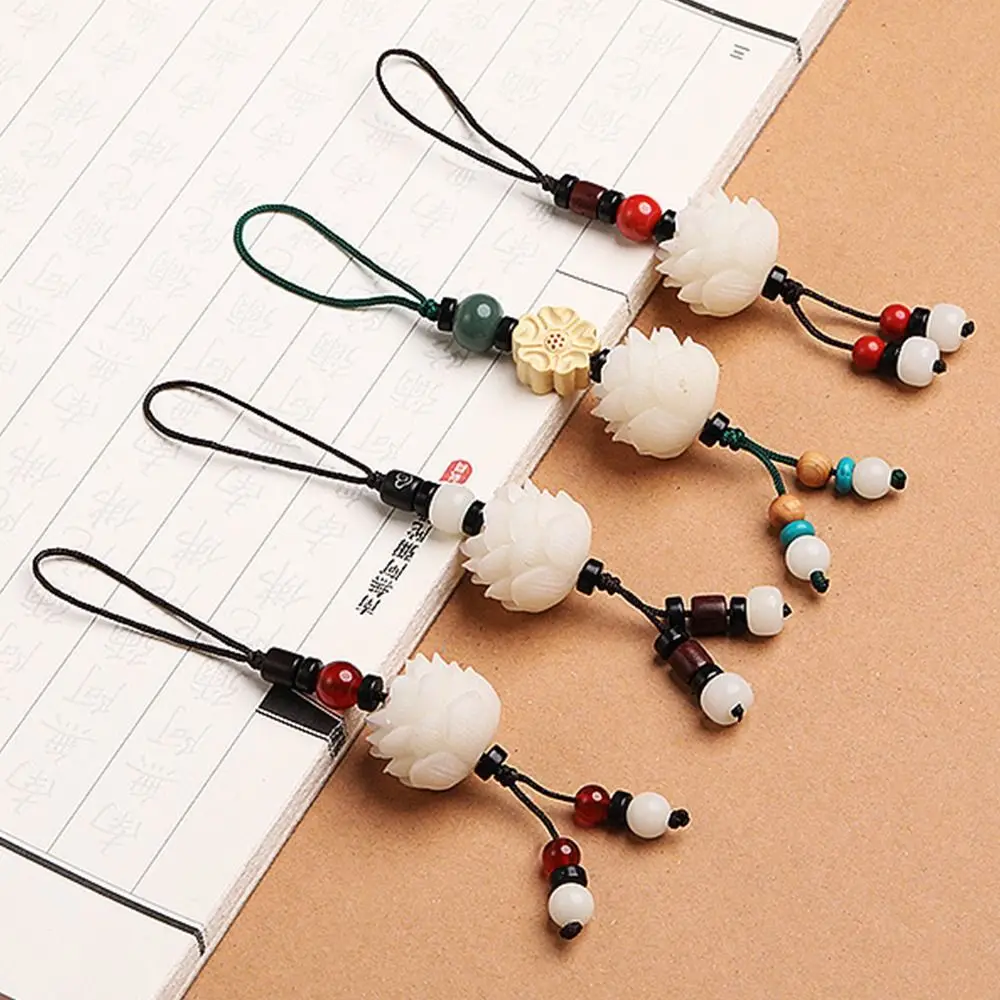 

Брелок-подвеска для женской сумки, ручной работы, винтажный, с кольцом для ключей и телефона, с подвесками из бодхи и цветка лотоса