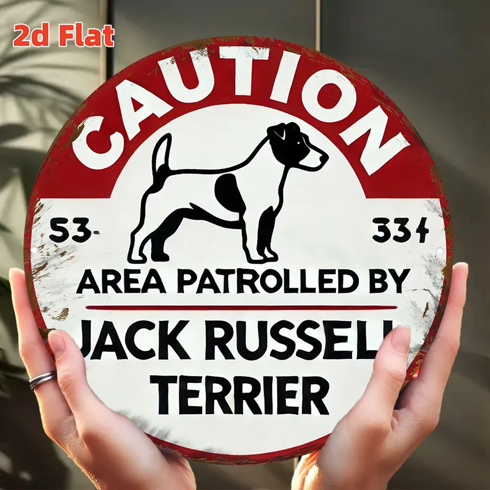 2D Flat - Vintage Jack Russell Terrier Patrol Metal Sign | 7.79x7.79 inch Aluminum, High-Definition, Waterproof & Dustproof
