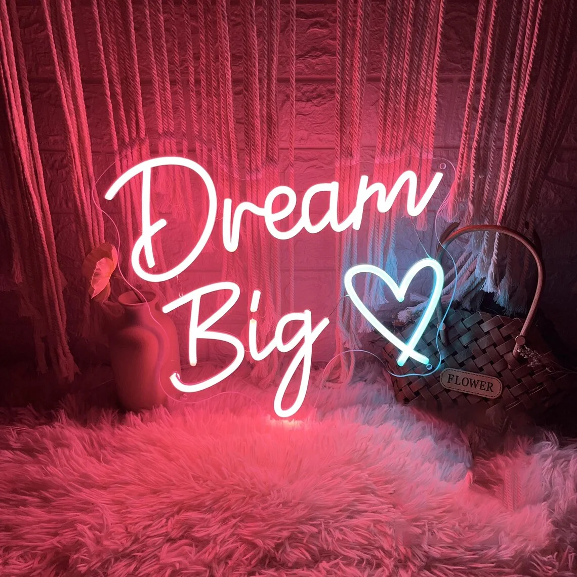 Dream Big Heart Neon Sign Motivational Quotes Neon Classroom Home Bedroom Wall Decor Kid's and Teens Room Decor Gifts