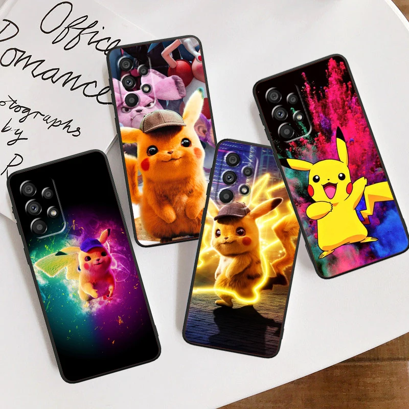 

Cartoon Pikachu Pokemon For Samsung A53 A52 A33 A32 A51 A71 A21S A13 A73 A50 A22 A23 A03 A72 A54 A12 5G Black Soft Phone Case