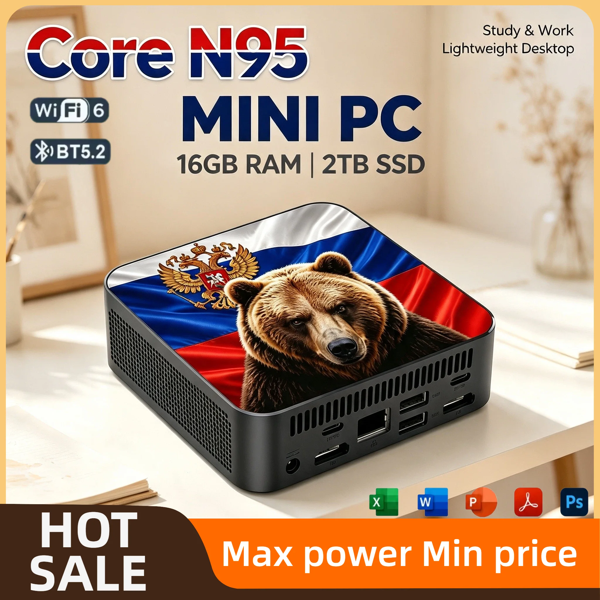 Intel Core N95 Mini Desktop Computer 16GB RAM 1TB M.2 SSD WiFi 6 BT5.2 Low Power NVMe PC Pro Unit for Home Office Plus