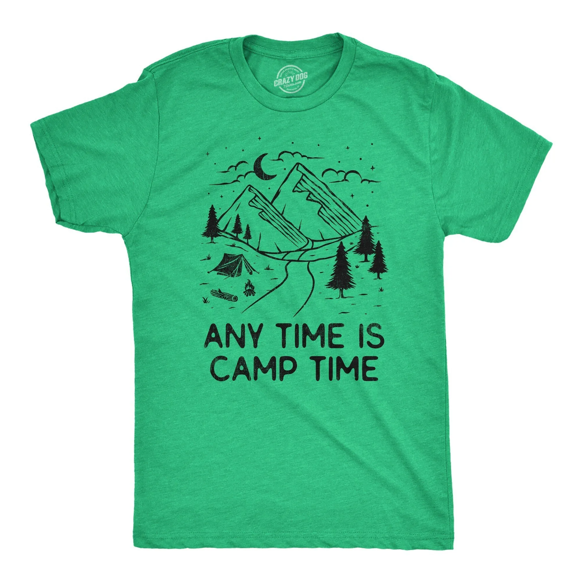 Any Time Is Camp Camping Tents Mens T Shirt Funny For Men Campfire Campers