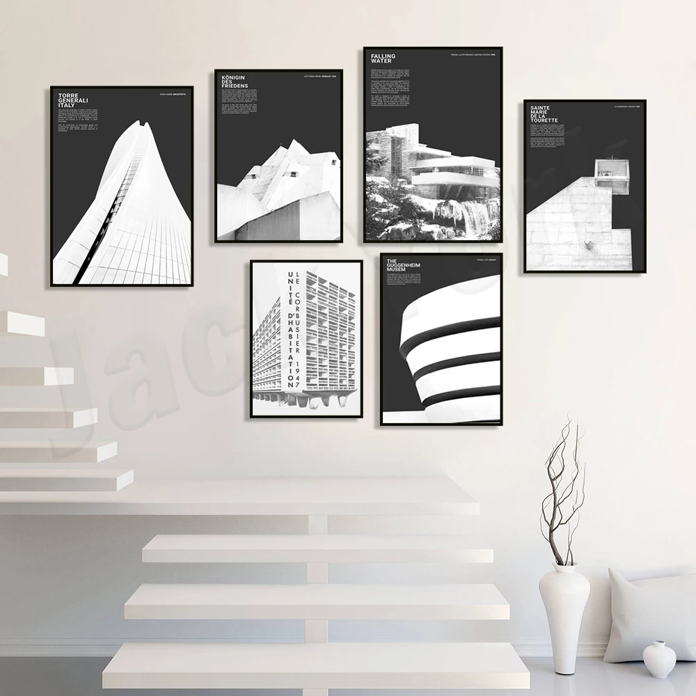 ملصق العمارة الفرنسي السويسري ، ملصق متحف Guggenkirin ، فيلا سافوي ، مكتبة جيسيل ، لودفيغ ميس فان دير روهي