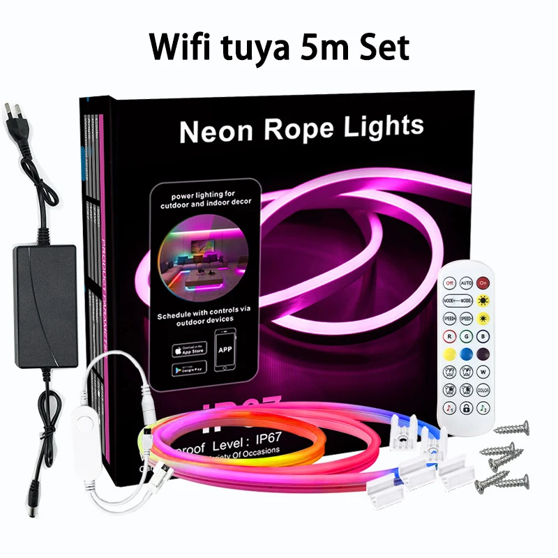 Tuya IP67 24v Smart Wifi Flexible Led Neon Strip Lights Rgbic Bluetooth Music Running Water Neon Flex Strip Lights With Remote