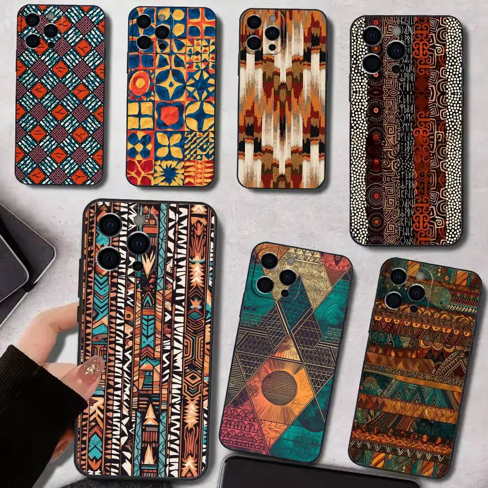 

W-Wax Fabric A-African Phone Case For iPhone 17,16,15,14,13,12,11 Plus,Pro Max,XS,Soft Silicone Black Cover