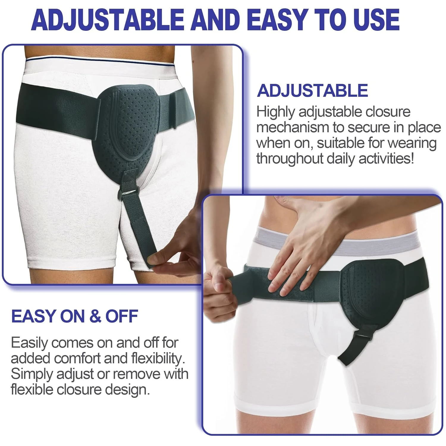 快適で安定した調節可能な男性用鼠径ヘルニアサポートベルト、鼠径部の効率的な予防のための強化されたデザイン