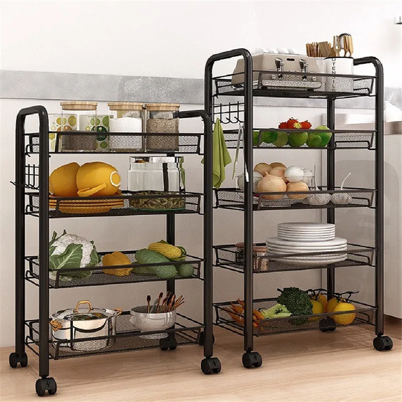 Metal Kitchen Rack Storage Vegetable Basket Mobile Trolley Storage Rack Kitchen Organizer Fruit Basket Shelf Kitchen Shelves