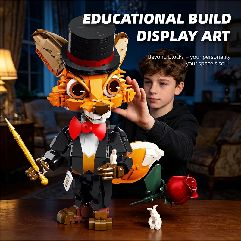 1212PCS Fox Magician Building Blocks Set Animal Series Model Figurine Top Hat Wand Rose Rabbit Bricks Toys Gift For Adults view 4