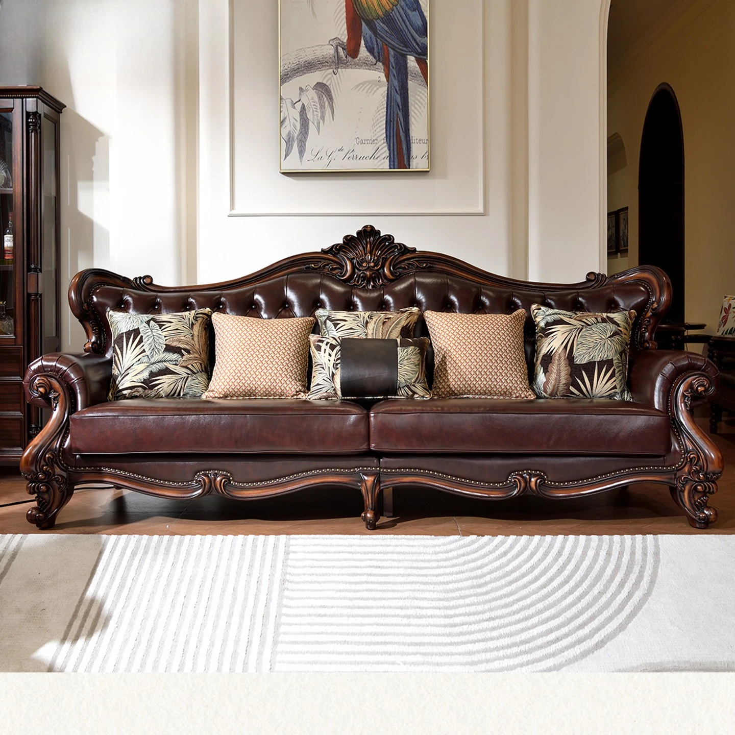 American leather sofa combination large apartment European all-solid wood sofa