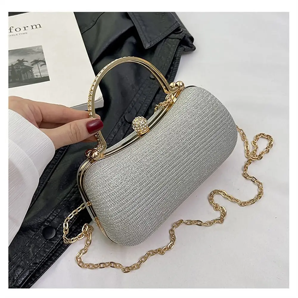 Fashion Egg Shape Evening Bag Beaded Rhinestones Chain Purse Women Clutch Bag Black Silver Gold Colors Dinner Bag Handbags