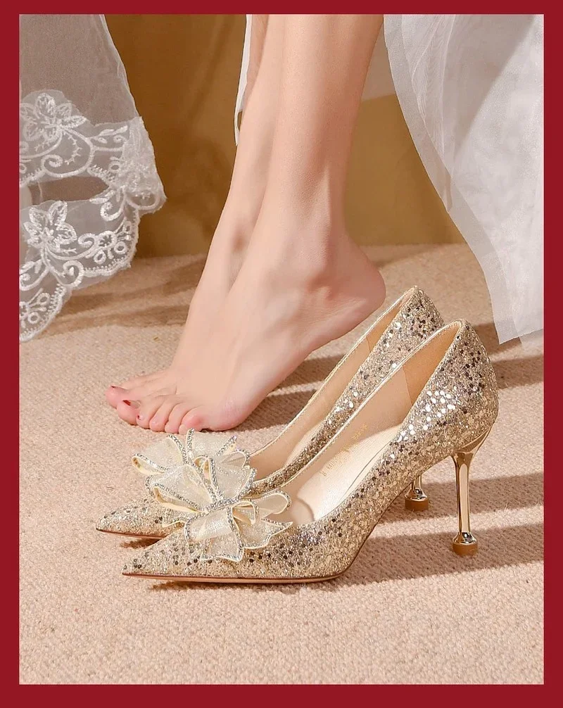 Sexy bling Strass Damenschuhe Pumps Bowknot flach 6cm/8cm schlanke High Heels Frau Schuh Party Hochzeit Abschluss ball