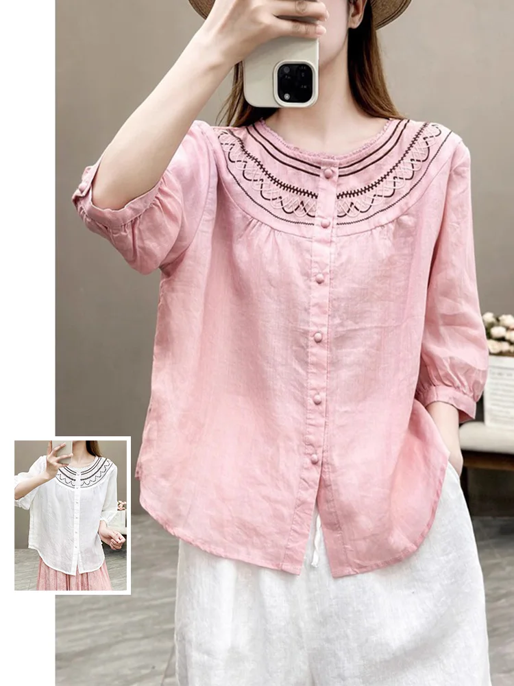 الفني القطن الكتان المطرزة irt رقيقة f Sve الدانتيل طوق حجم كبير المرأة الصيف أعلى عارضة فضفاضة تناسب irt