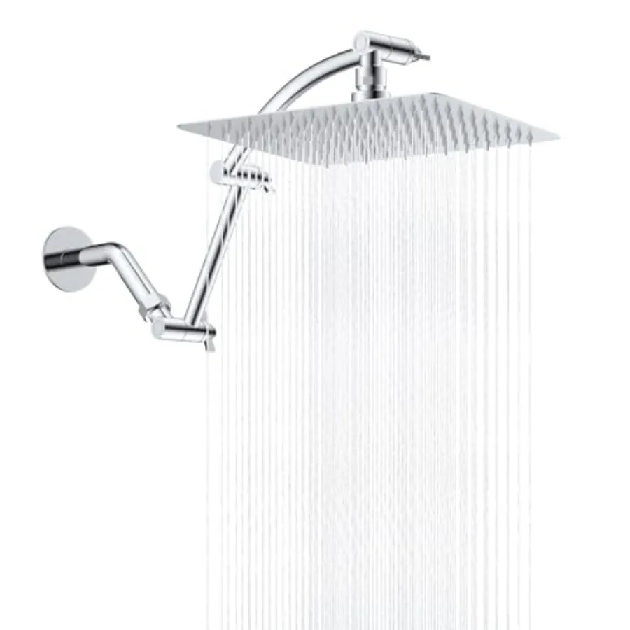 All Metal cUPC Certified Rain Shower Head 10'' High Pressure Rainfall Showerhead with 16'' Shower Head Extension Arm Solid Bras