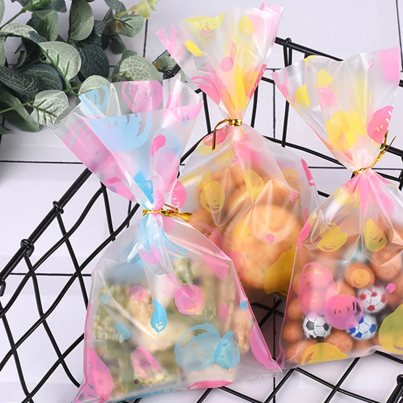 100Pcs 12x20cm Flat Cellophane Treat Bag Plastic Gift Bags Candy Biscuits Snack Pouches Baking Package Wedding Event Party Bag