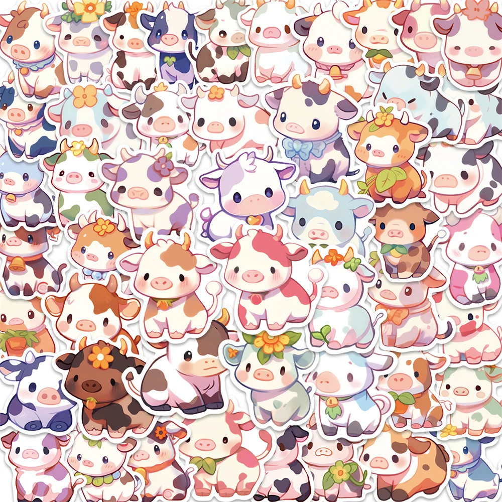 

10/30/50pcs Cute Cartoon Cow Stickers Kawaii Animals Graffiti Vinyl Decals Phone Case Water Bottle Guitar Sticker for Kids Toy