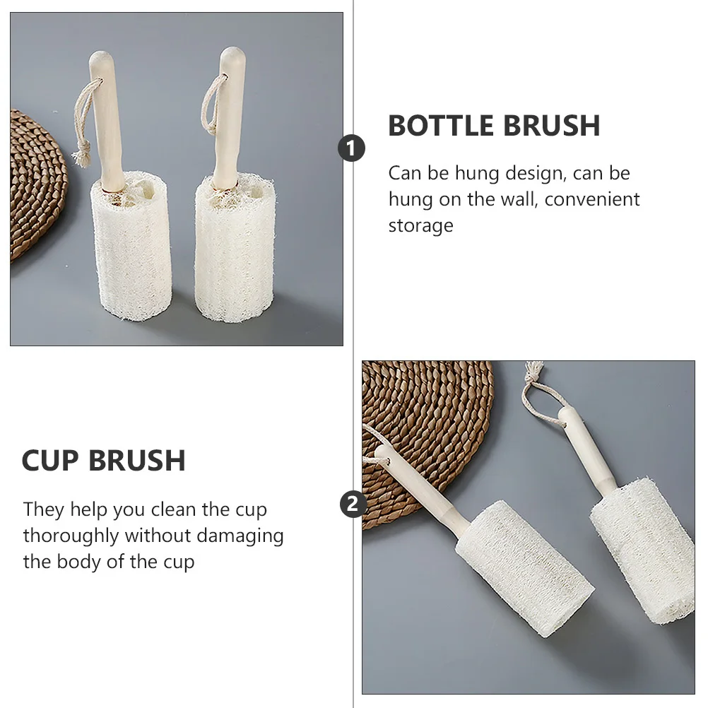 

3Pcs Loofah Wooden Handle Mug Brushes Bottle Cleaning Brush Set Hanging Design Cup Cleaner Bottle Brush