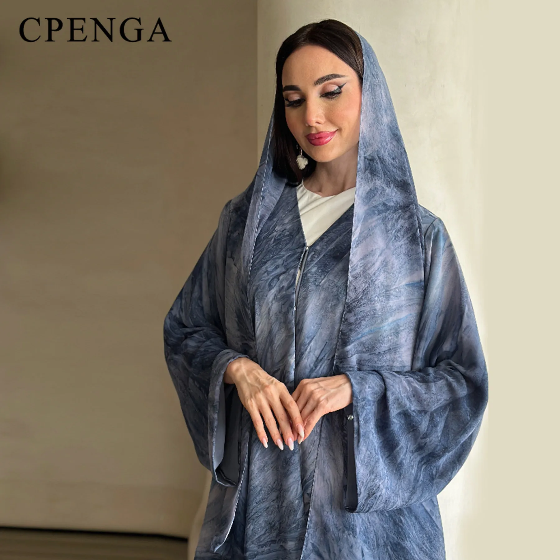 Two Piece Arabic Muslim Hijab Abaya Set for Women Elegant Dubai Printed Dress Islamic Party Kimono Outfit Turkey Holiday Kaftan