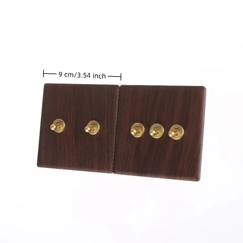 ⭐ Wood Retro British Light Switch Socket Bedside Wall Lamp Switch LED Dimmer Pure Brass Toggle Switch Board - view 6