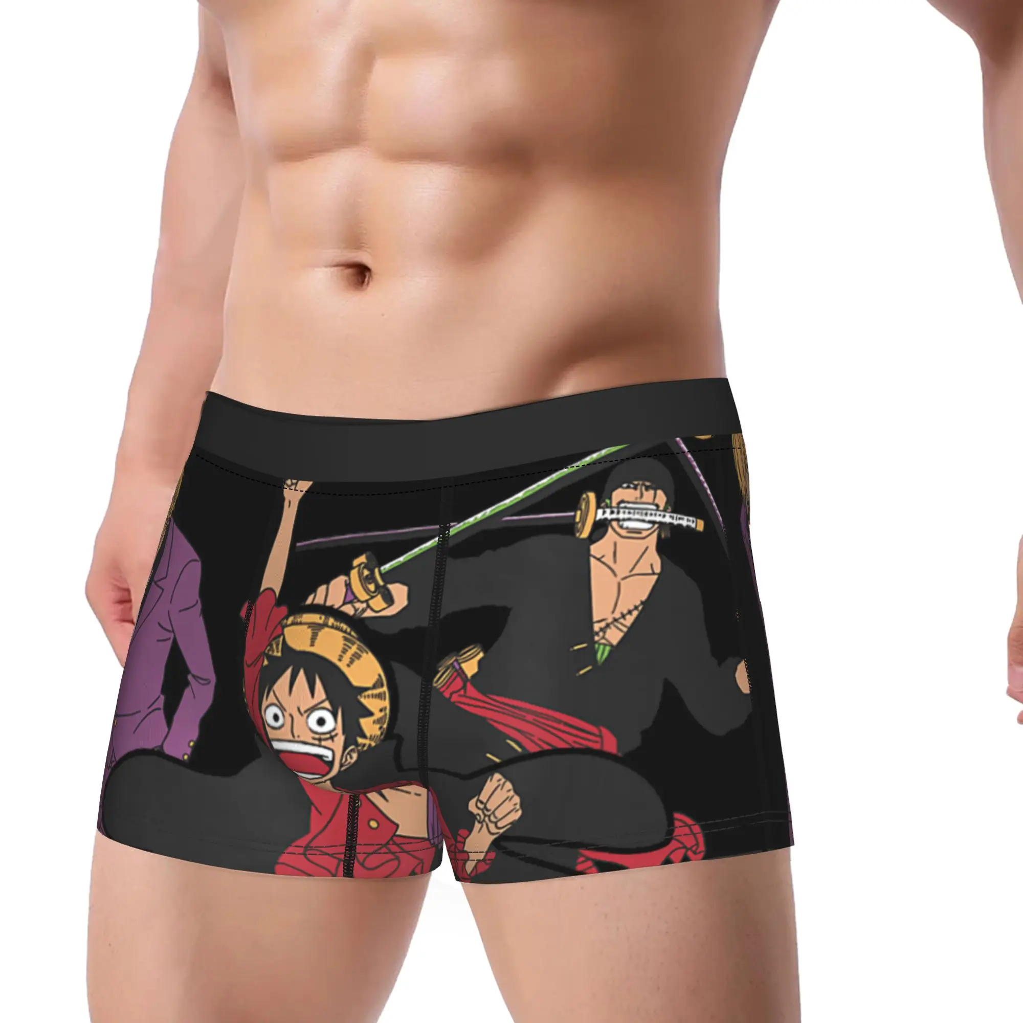 One Piece Anime Sanji Luffy Zoro Kanji Collage Pirate Underpants Homme Panties Men's Underwear Shorts Boxer Briefs