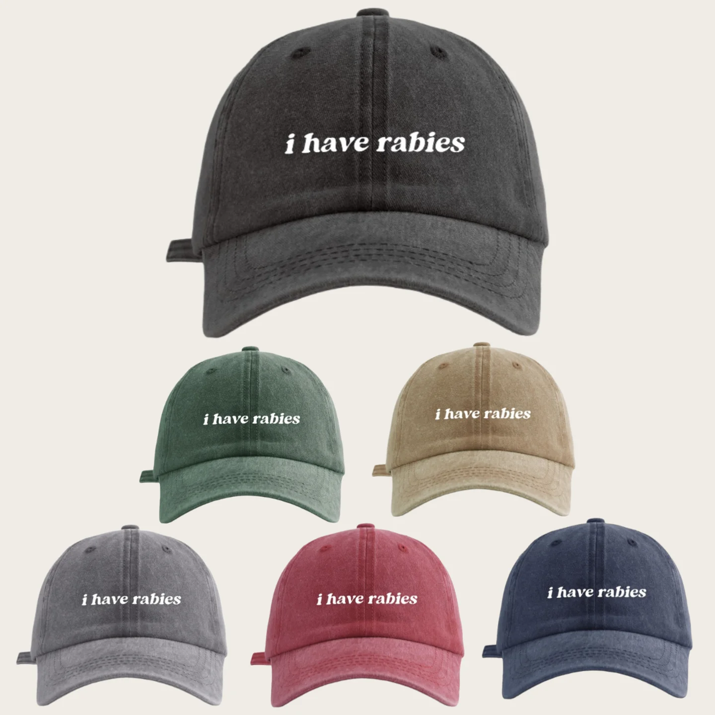 

Регулируемая винтажная бейсболка «I Have Rabies», легкая солнцезащитная мягкая повязка на повязку BlackWashed Dad Hat для вечеринки, отпуска