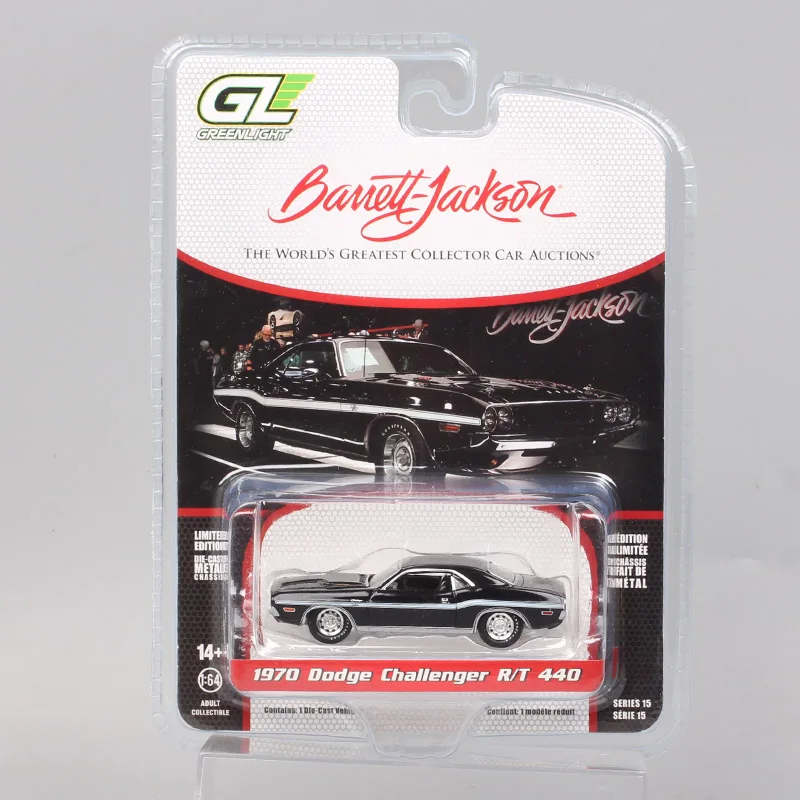 1/64 Scale Classic 1970 Dodge Challenger RT 440 Muscle Race Car Model Diecast Toy Vehicles Greenlight Barrett Jackson Black