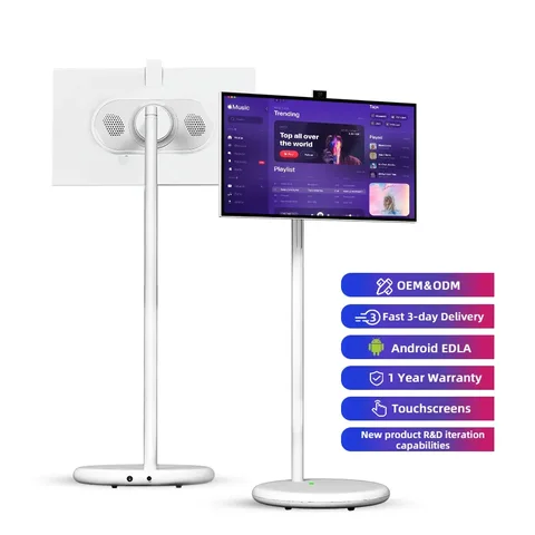 27/32 Inch Android 15 Smart TV 6G+128G Memory, Floor Stand Rotatable 1080P Touch Screen Tablet 100WH Large Battery Smart Display