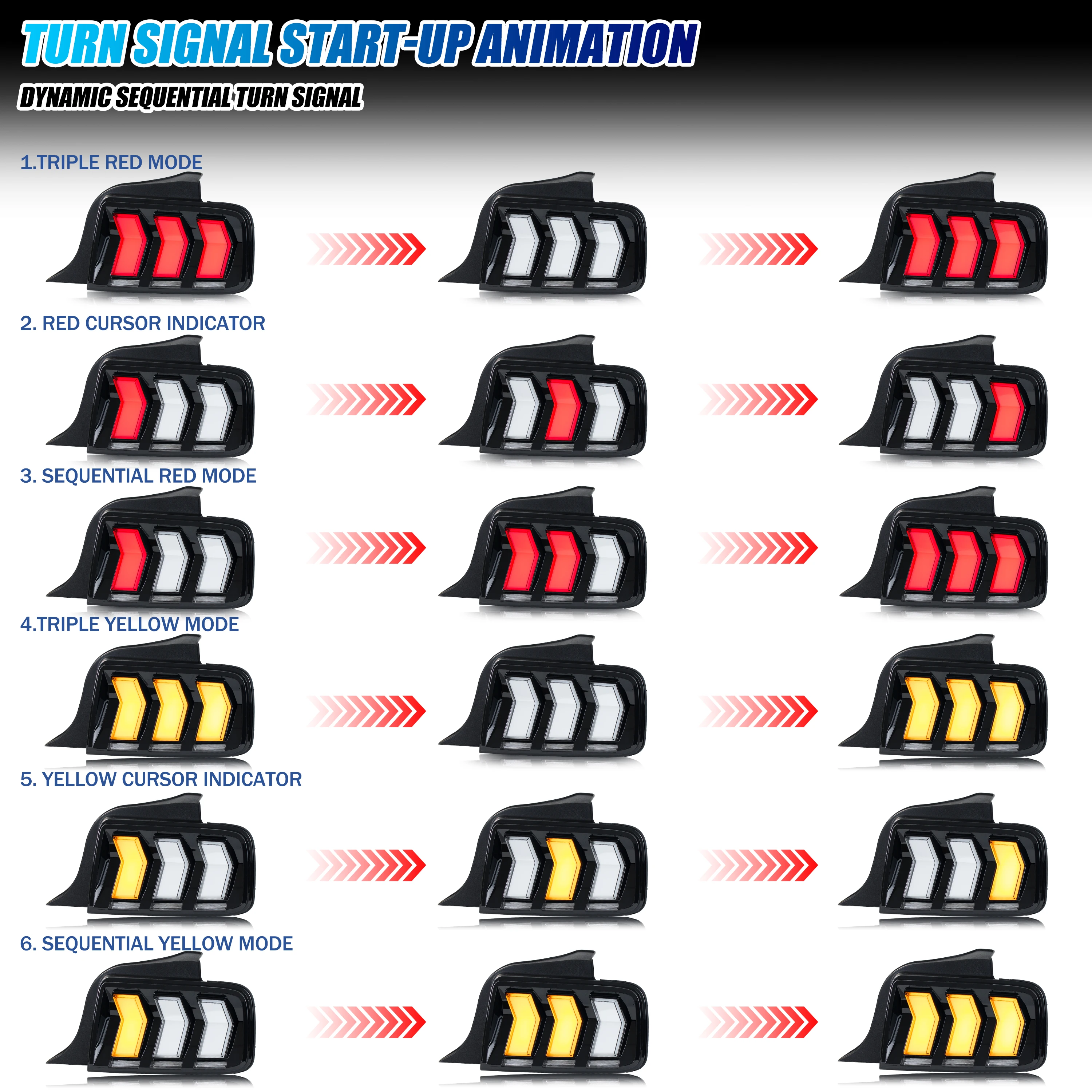 LED S650 Tail Lights for Ford Mustang S-197 2005-2009 Sequential Turn Signal Dynamic Animation Rear Lamps Assembly