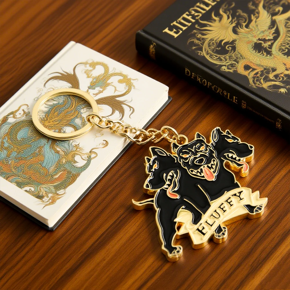 ثلاثة رؤوس الكلب رقيق المفاتيح سيربيروس الجحيم كلب الصيد حلقة رئيسية راعي القديس قلادة مخلوق سحري مجوهرات #5