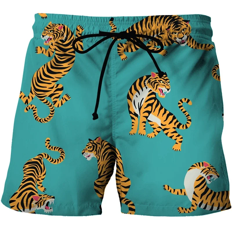 

3D tiger print men's shorts, surf shorts, Hawaiian shorts, unisex swimwear, fitness shorts, summer