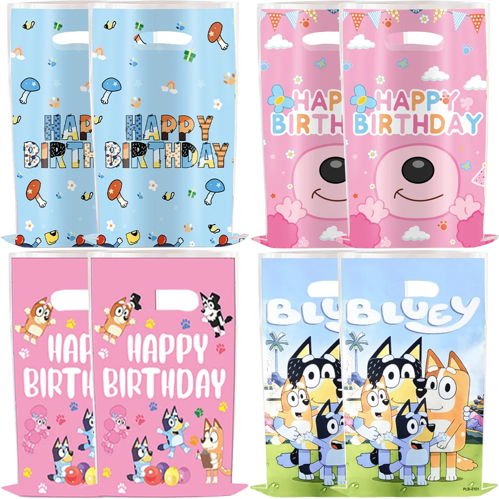 10/20/40pcs Cartoon Pink Dog Birthday Party Gift Bags Plastic Candy Bag Boys Loot Bag for Kids Birthday Party Favors Supplies