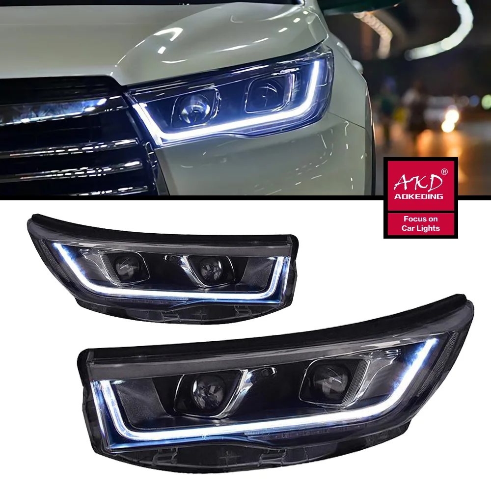 

Car Head Light Parts For Kulger 2015 2016 New Highlander LED Front Headlights Replacement DRL Daytime light Projector Facelift