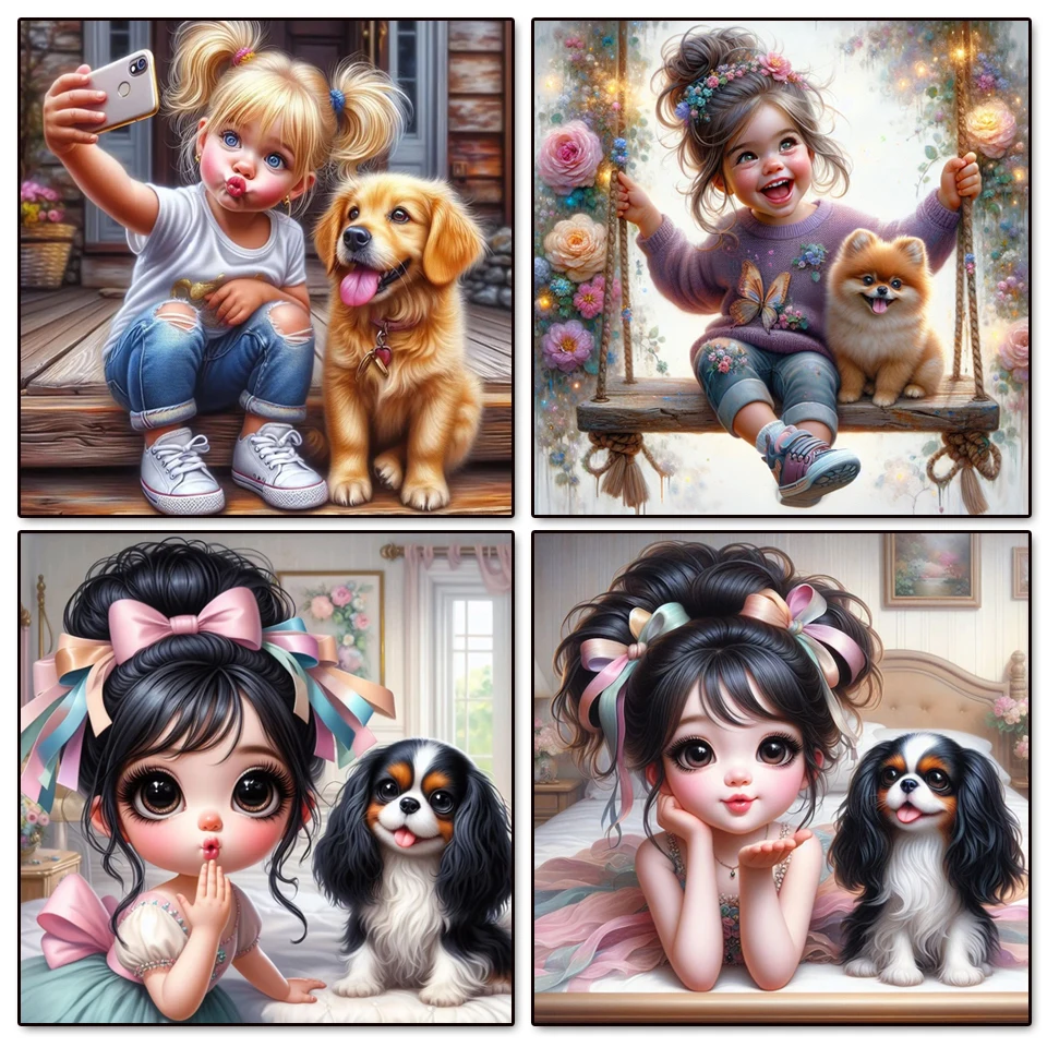 DIY Diamond Painting New 2024 Cross stitch Girl and Dog Mosaic Rhinestone Embroidery Kit Home Wall Decor Gift