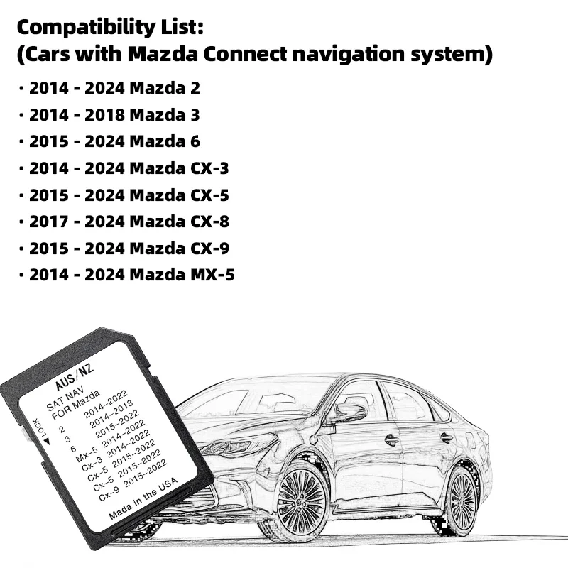 Connect 1-systeemnavigatie-update 2024 kaart Australië Nieuw-Zeeland voor Mazda 2 3 6 CX3 CX5 CX8 CX9 MX5 Auto Sat Nav GPS SD-kaart