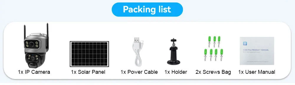 V380 4G Solarkamera für den Außenbereich, wasserdicht, Dual-Objektiv, Batteriebetrieb, PTZ CCTV-Monitor, unterstützt Zwei-Wege-Sprachfunktion, PIR-Bewegungserkennung, Nachtsicht mit 8W Solarpanel. – Detail 2