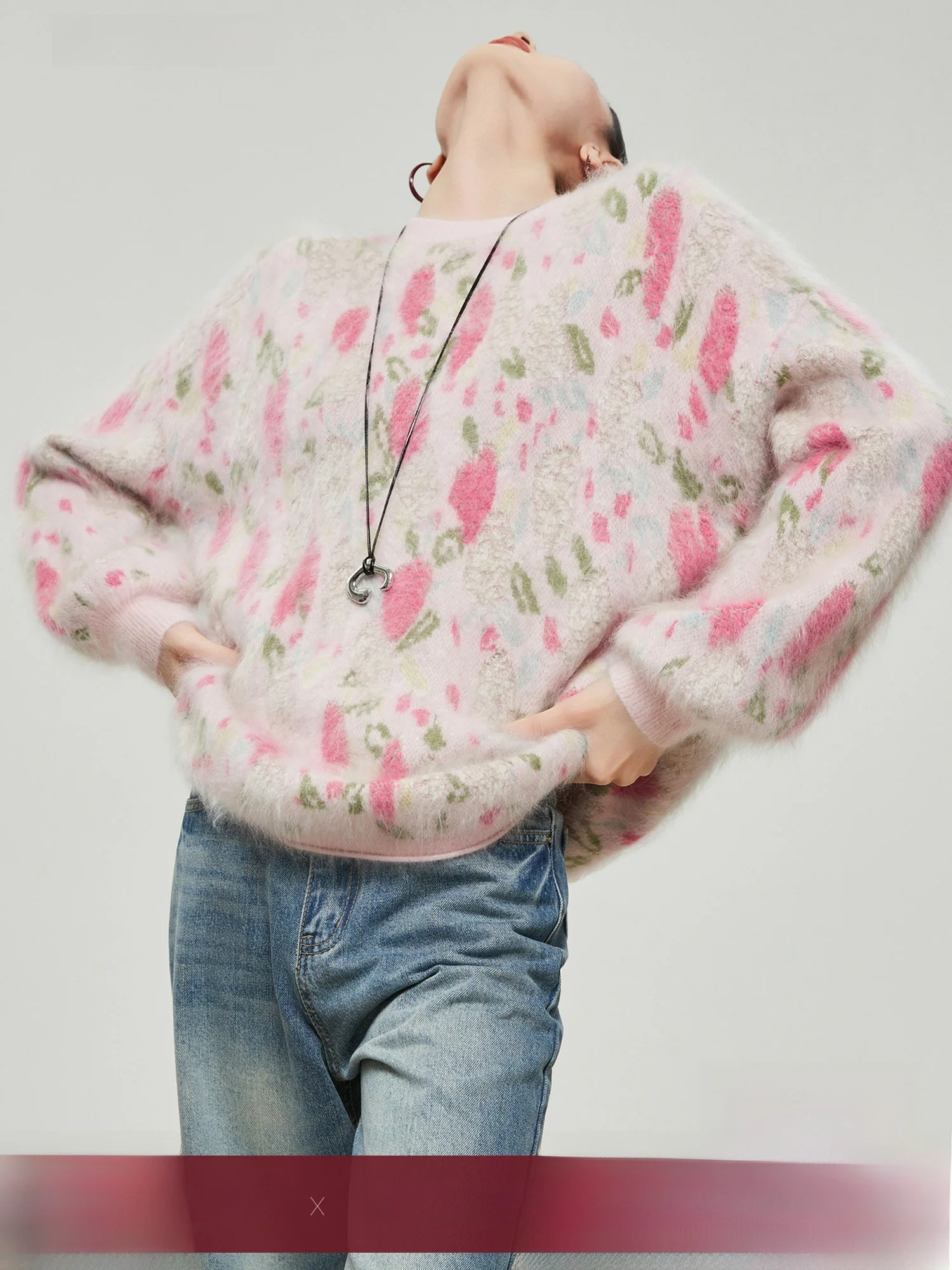 

Новый женский зимний пушистый вязаный свитер с 3D-вышивкой в виде цветов, мягкий, с эффектом объема, длинный, с круглым вырезом, топ