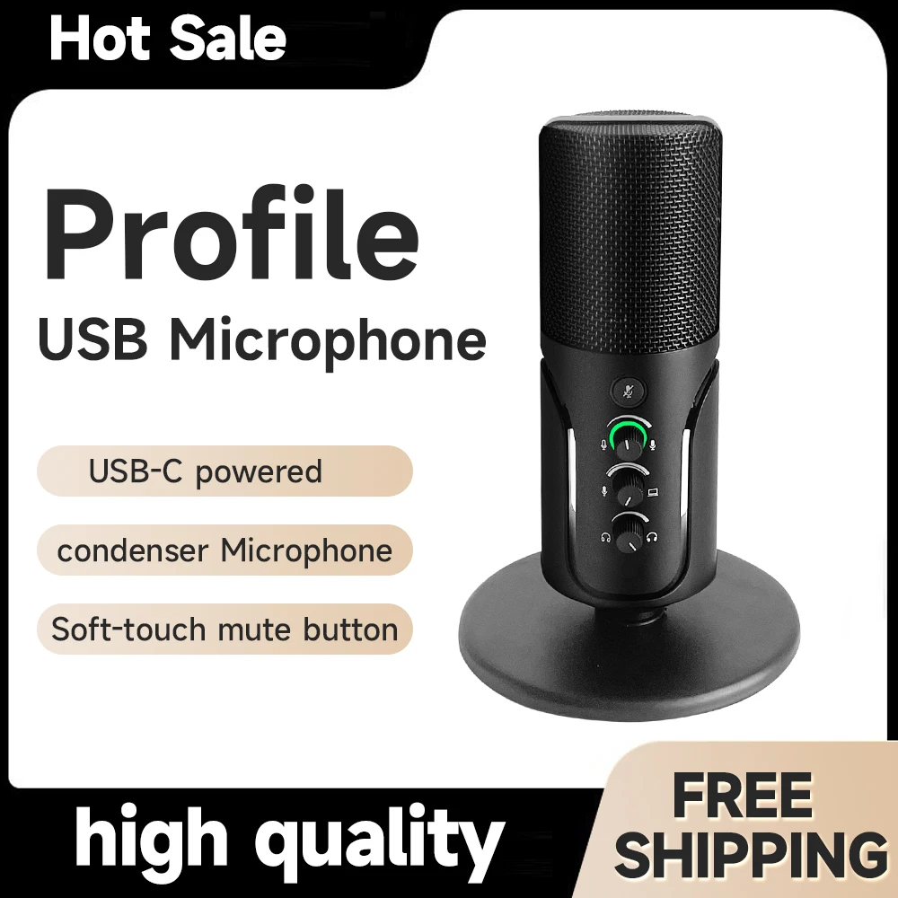 Profile USB Cardioid Condenser Microphone & Table Stand, Built-in Headphone Jack, Gain, Mix & Volume Control, for PC & Mac