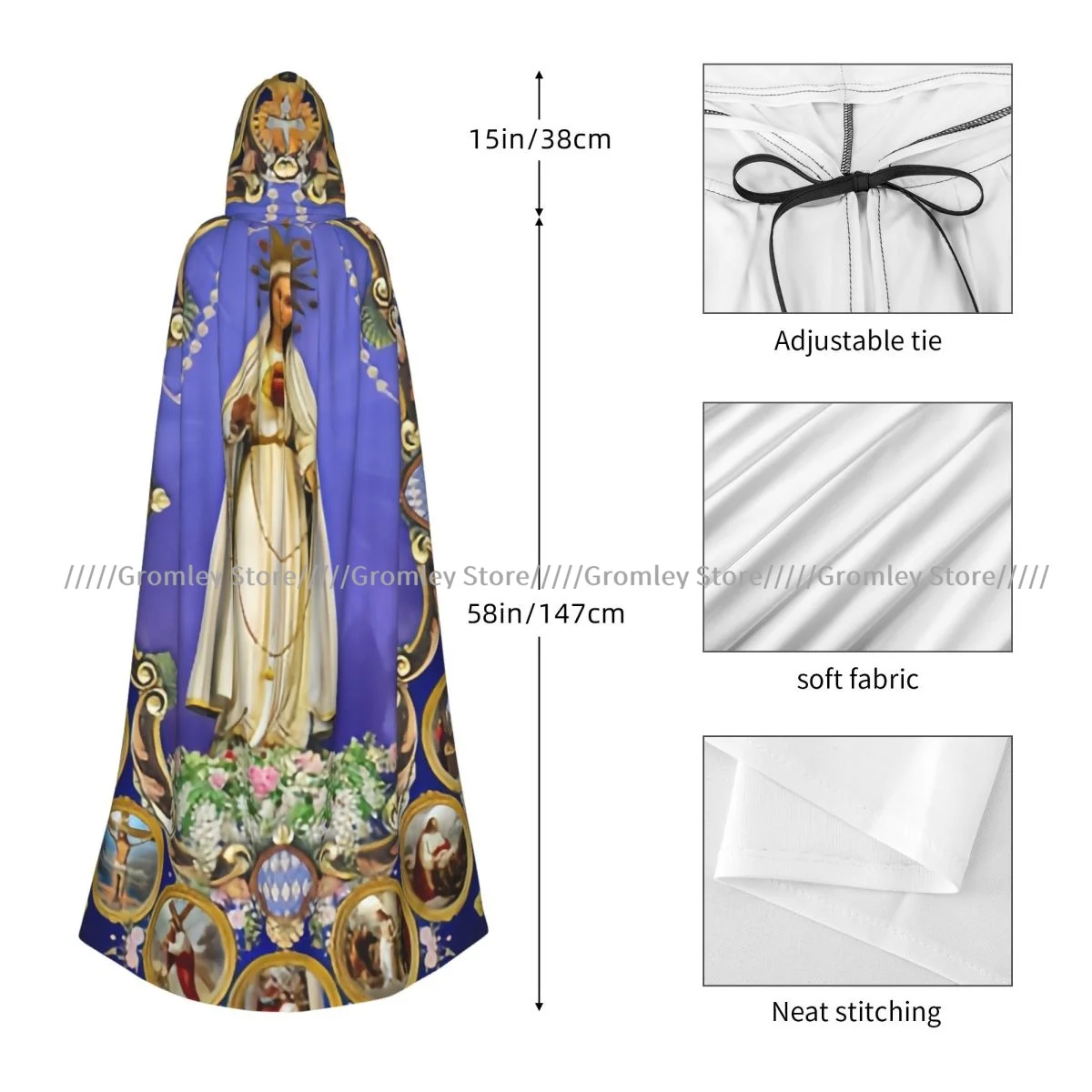 Heiliger Rosenkranz und Fatimas Jungfrau Maria Hexenumhang Halloween Cosplay Kostüm Erwachsene Unisex Umhang Retro Alter Umhang