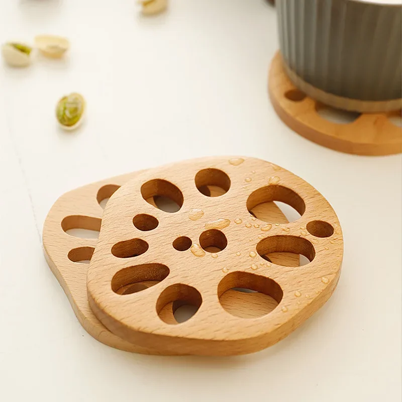 

Creative Irregular Table Mat Wooden Lotus Root Slice Cup Mat Coasters Heat Insulation Pad Bar Cup Mat Pad Placemats