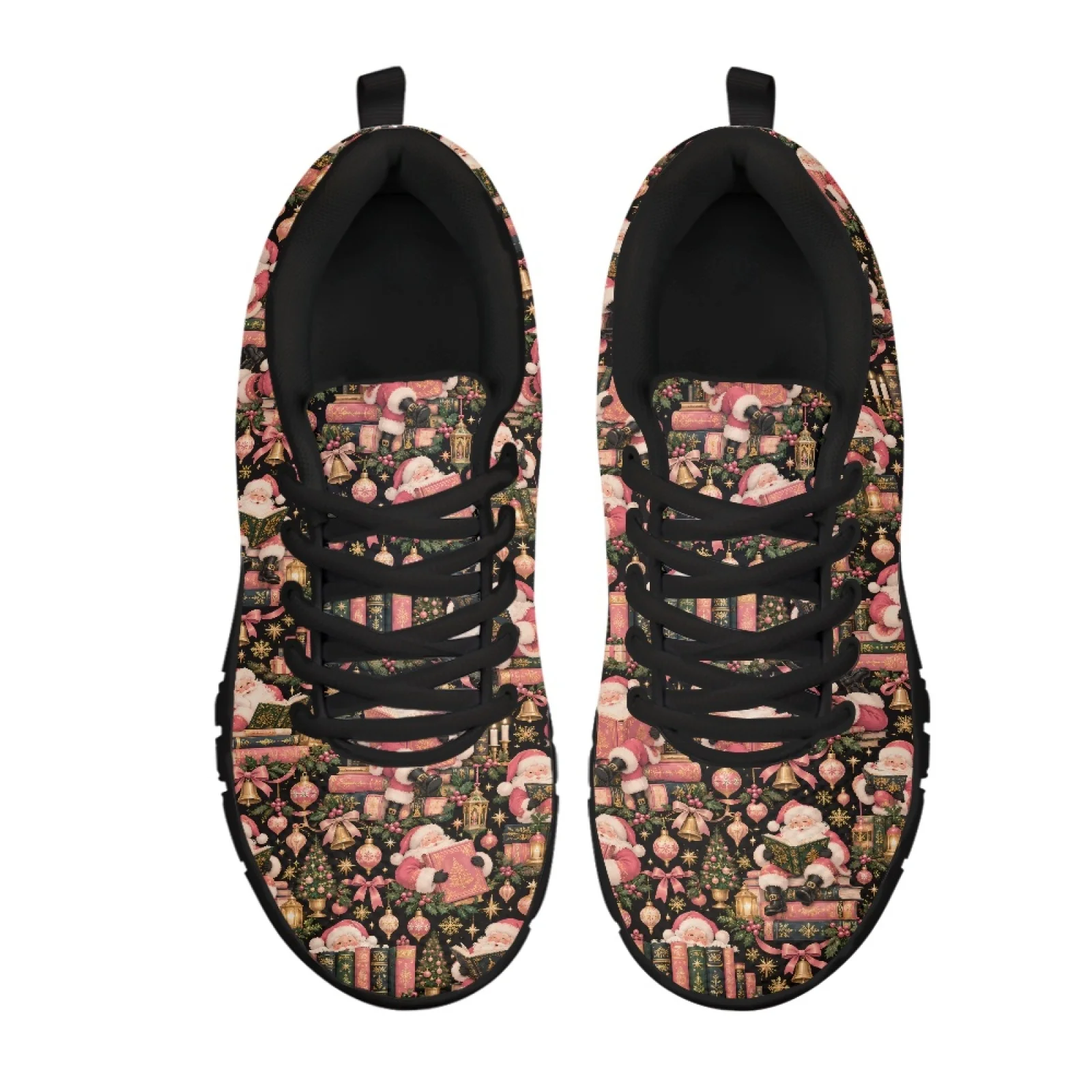 Coloranimal Pink Santa Christmas Print Men Soft Sole Sport Shoes for Healthcare Workers Non-Slip Sole Work Shoe for Basketball