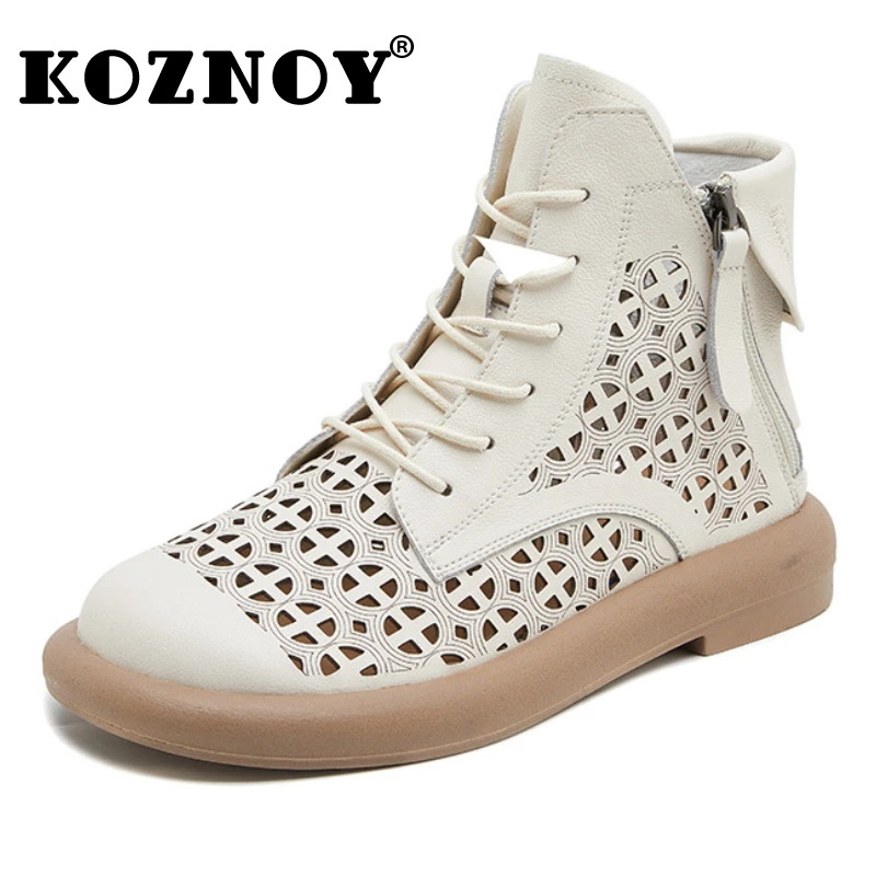 

Koznoy/босоножки из натуральной кожи 2,5 см, ботильоны, модные летние мотоциклетные ботинки из натуральной кожи, женские полые мокасины с дымоходом