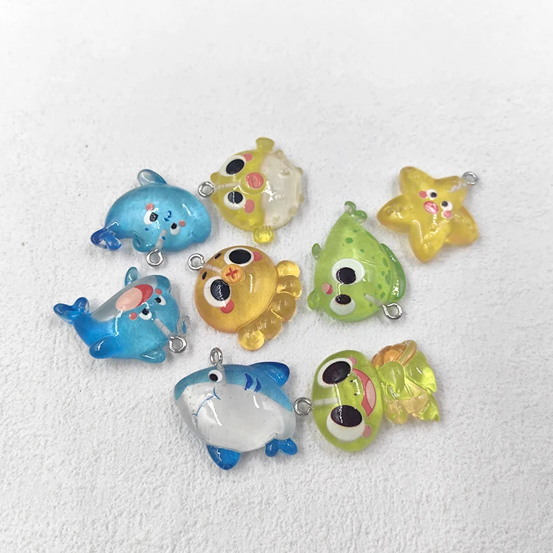 10pcs Kawaii Marine Animal Charms for Jewelry Making Resin Octopus Whale Starfish Turtle Pendants Crafts DIY Earring Keychain