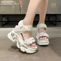 Thick bottom High Platform Sandals Women Wedges Hot High Heels Summer Crystal Chunky Sandalias Beach Slippers Zapatos Mujer 10CM