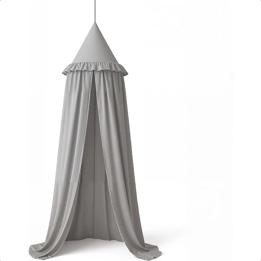 

Bed Canopy with Ruffles Lace Frilled Cotton Tent Net Pastel Neutral Colors for Boys Girls Nursery Room Baby Crib Hanging Curtai